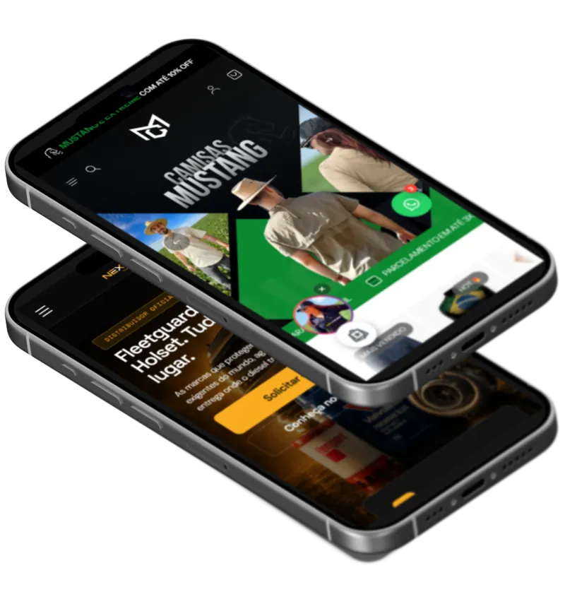 Sites e e-commerces feitos pelo estúdio, em telas de celular